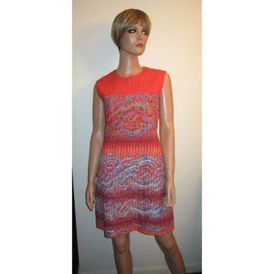 New Peter Pilotto Sleeveless Dress 10 Orange Multi Print Puckered Cotton Stretch